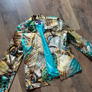 Women's Russell Kemp Butterfly Print Blazer Size 10 Brown Teal